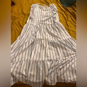 Cotton pinstripe sundress with ruffles and back tie. Sz lg